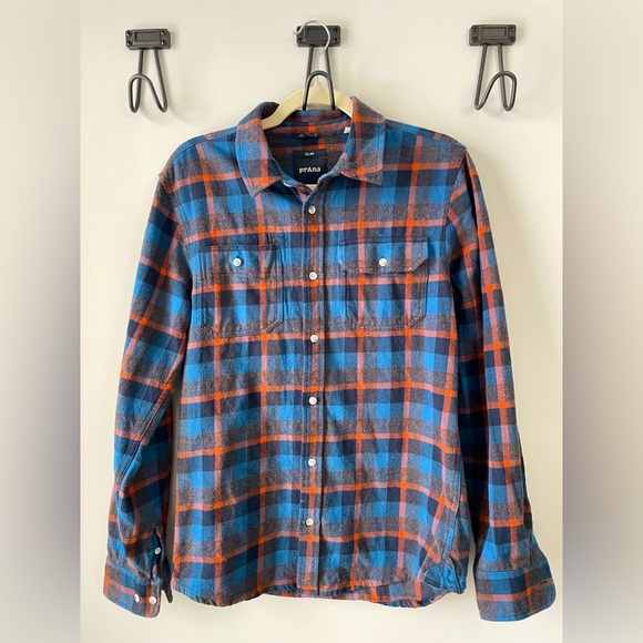 Prana Other - PRANA, thick soft blue and orange slim fit flannel button-up longsleeve shirt